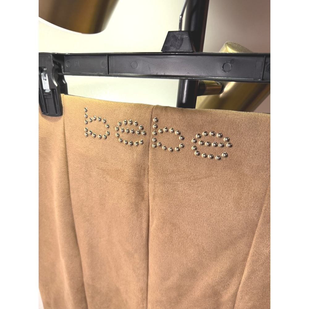 y2k bebe stud logo faux suede jegging seamed pull on sidezip comfort m sexy tan